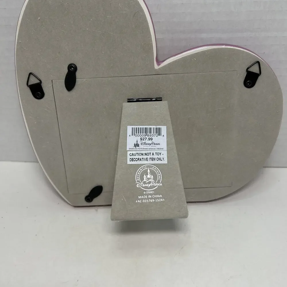 Minnie Mouse 4''x6'' Neon Pink Heart Shape Ceramic Photo Frame Disney Parks NWT